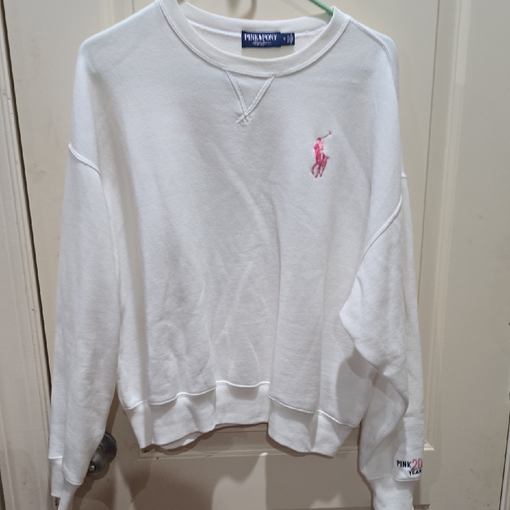 Ralph Lauren White Sweatshirt with Pink Logo